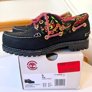 NWT Timberland x CLOT 3-Eye Boat Shoe Embroidered Hand-sewn black loafer shoes